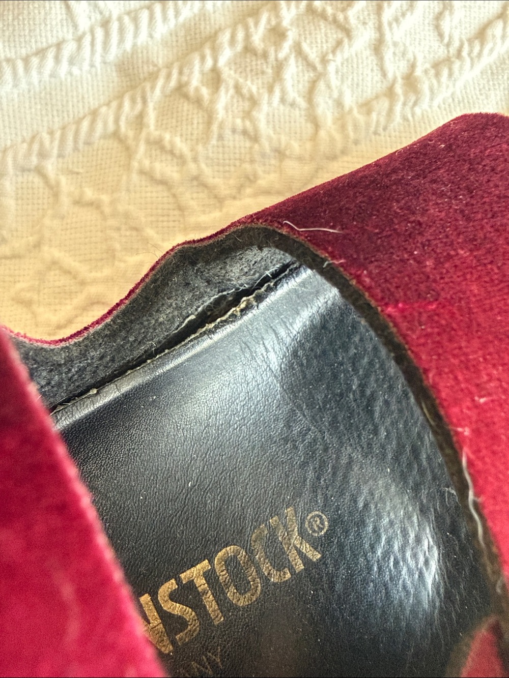 Red/Maroon velvet Birkenstock Sz 38 - Picture 7 of 7
